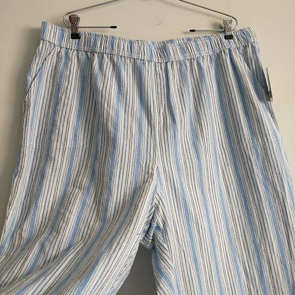 Emily Daniels Pull On Pants Women 2X Blue Stripe Baggy ElasticWaist Nautical New - Picture 2 of 8